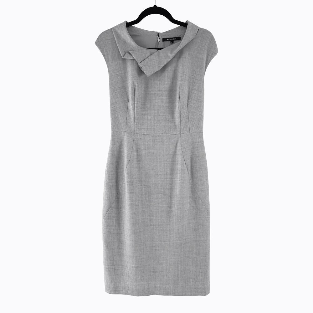 Gray Spring Wool Midi Dress 2 Tweed Sheath Lightweight 90s Minimalist Office CBK